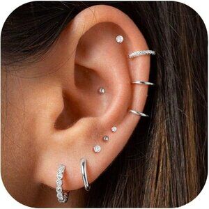 Hypoallergenic Silver Helix Earrings Set for Women - Glamorous Stackable Style